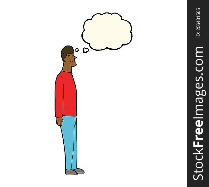 cartoon tall man with thought bubble