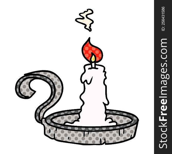 cartoon doodle of a candle holder and lit candle