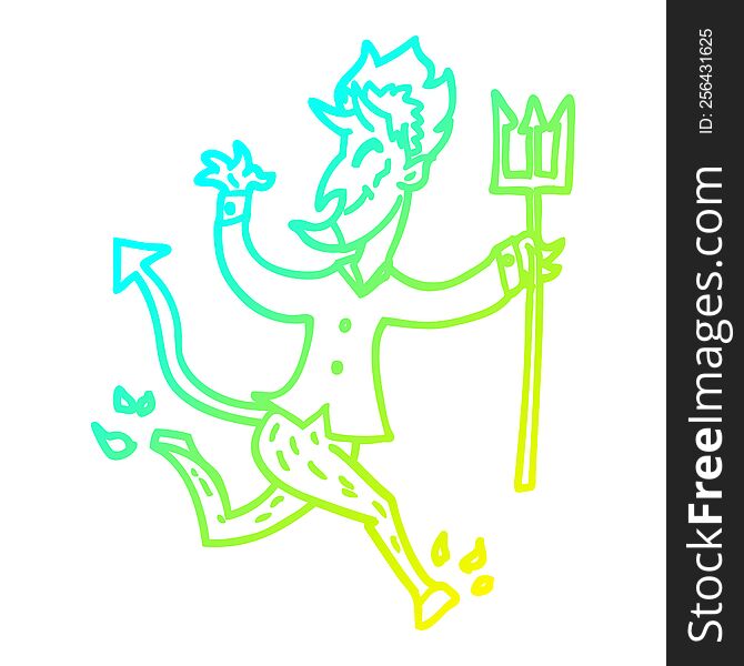 cold gradient line drawing of a cartoon devil with pitchfork
