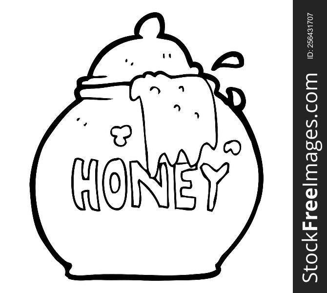 freehand drawn black and white cartoon honey pot