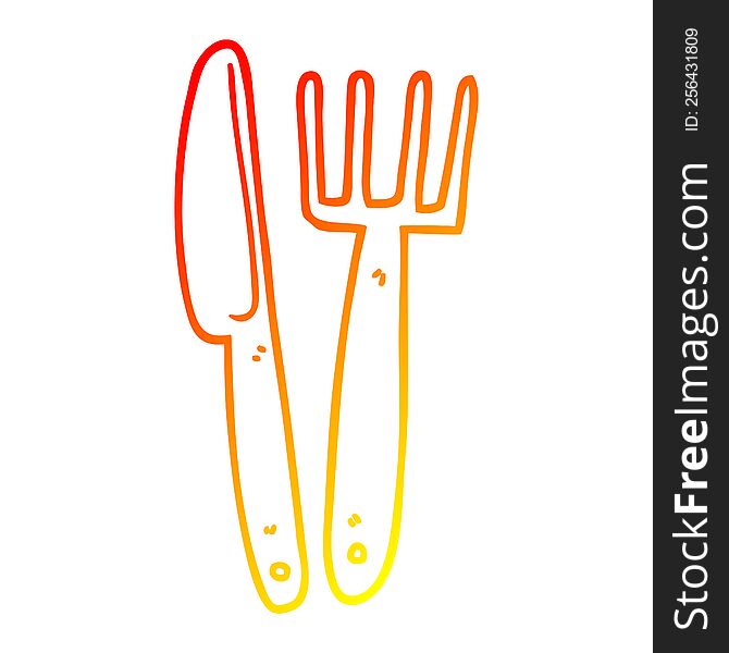 Warm Gradient Line Drawing Cartoon Knife And Fork