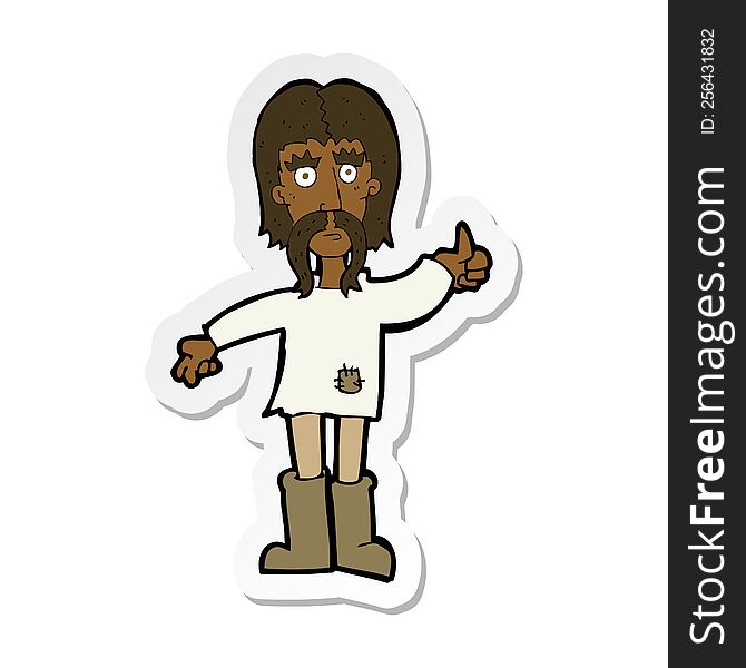 sticker of a cartoon hippie man giving thumbs up symbol