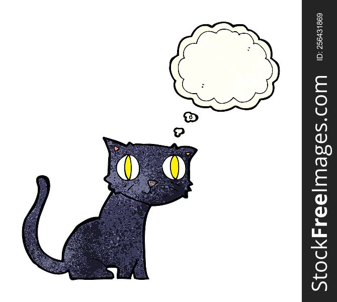 cartoon black cat with thought bubble