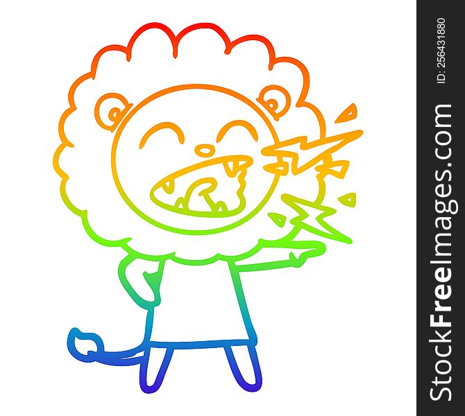 Rainbow Gradient Line Drawing Cartoon Roaring Lion Girl