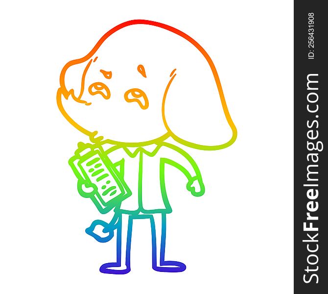 Rainbow Gradient Line Drawing Cartoon Elephant Remembering