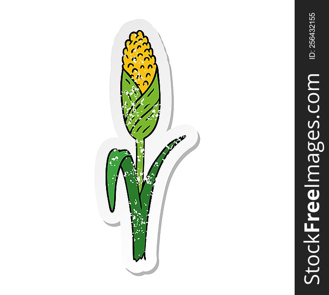 Distressed Sticker Cartoon Doodle Of Fresh Corn On The Cob