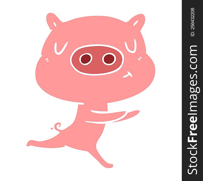 Flat Color Style Cartoon Content Pig Running