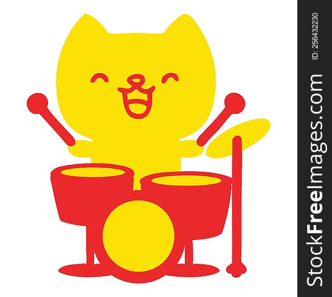 Cartoon Cat Playing Drums