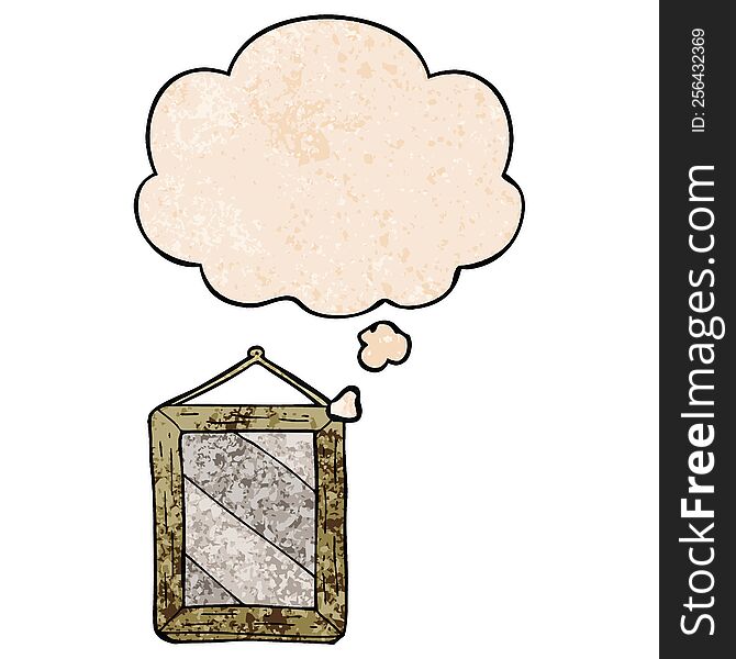 Cartoon Mirror And Thought Bubble In Grunge Texture Pattern Style