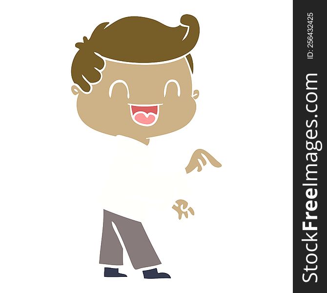 Flat Color Style Cartoon Happy Man Pointing