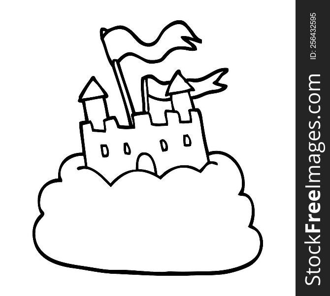 line drawing cartoon castle on cloud