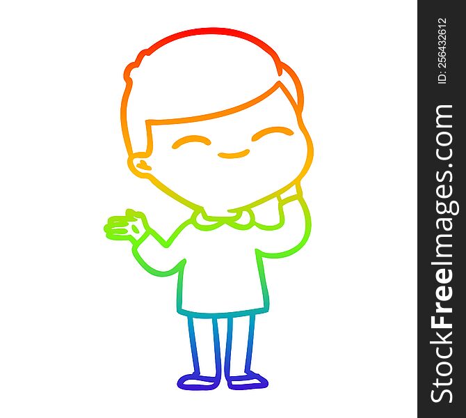 rainbow gradient line drawing of a cartoon shy smiling boy