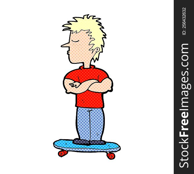 cartoon arrogant boy on skateboard