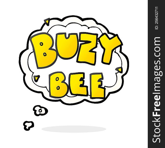 freehand drawn thought bubble cartoon buzy bee text symbol