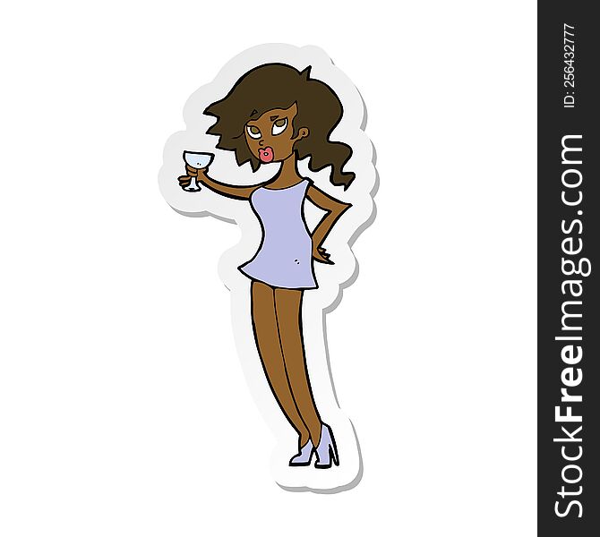 sticker of a cartoon woman at party