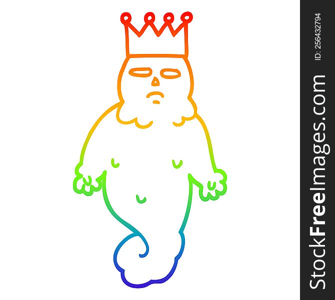 rainbow gradient line drawing of a cartoon spooky ghost king