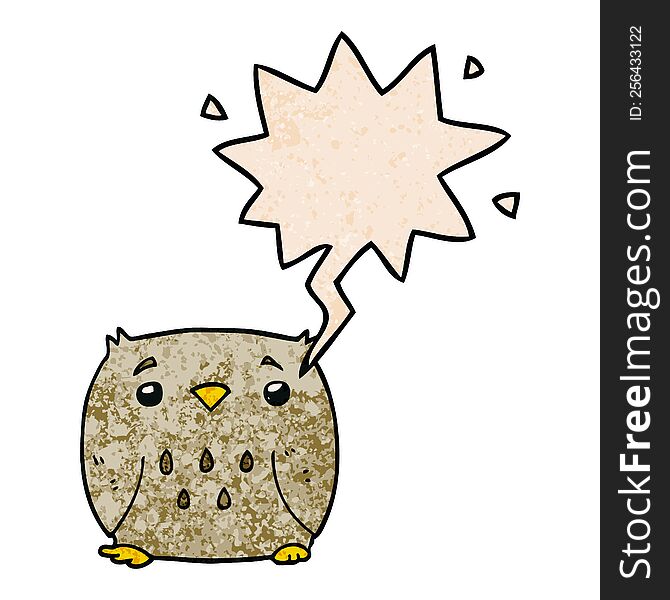 Cartoon Owl And Speech Bubble In Retro Texture Style