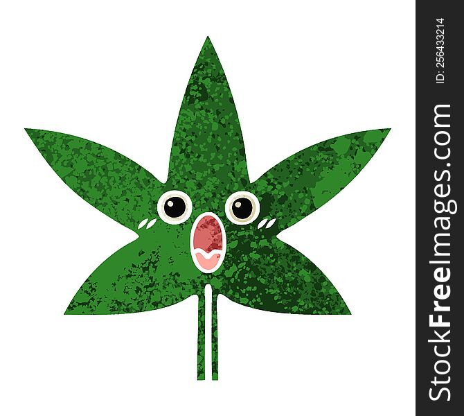 Retro Illustration Style Cartoon Marijuana Leaf