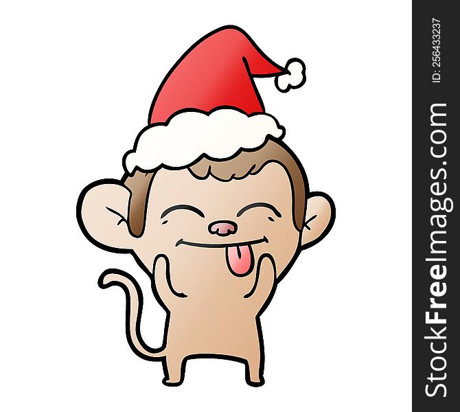 Funny Gradient Cartoon Of A Monkey Wearing Santa Hat