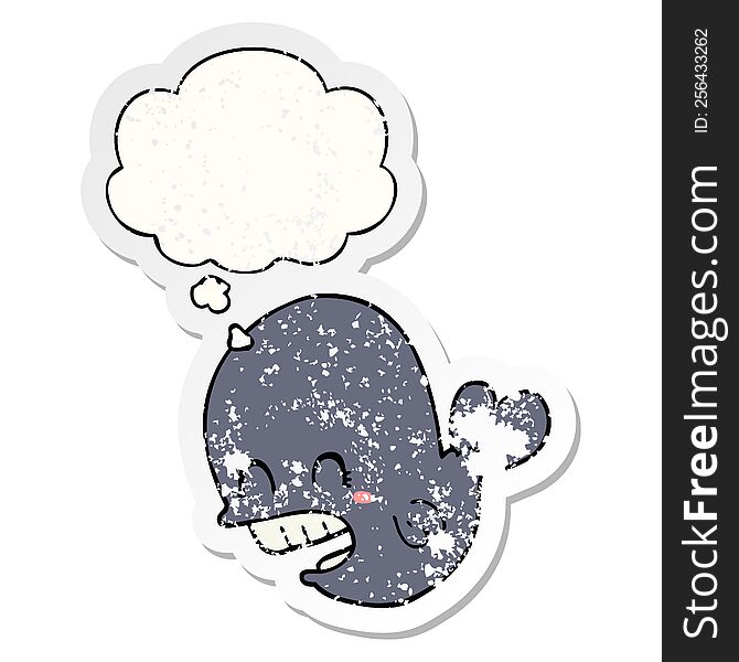 Cartoon Whale And Thought Bubble As A Distressed Worn Sticker