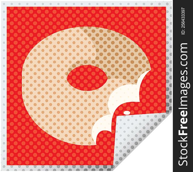 bitten donut graphic vector illustration square sticker. bitten donut graphic vector illustration square sticker