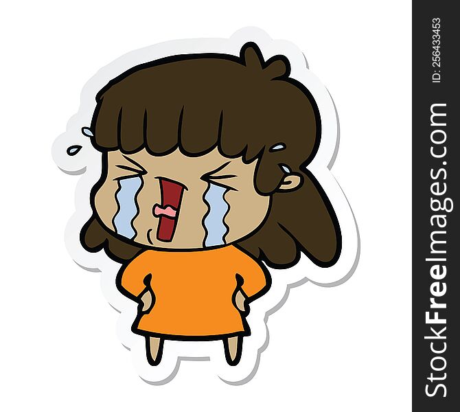 Sticker Of A Cartoon Woman In Tears