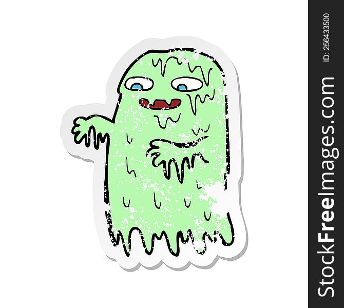 retro distressed sticker of a cartoon gross slime ghost