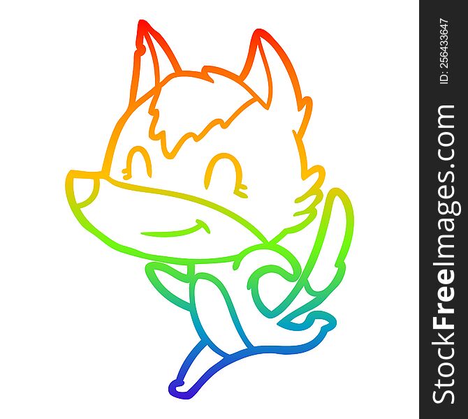Rainbow Gradient Line Drawing Friendly Cartoon Wolf Running