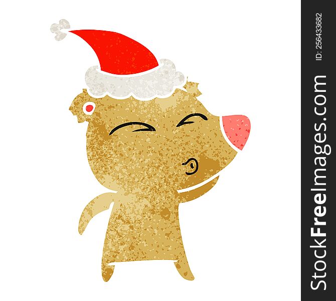 Retro Cartoon Of A Whistling Bear Wearing Santa Hat