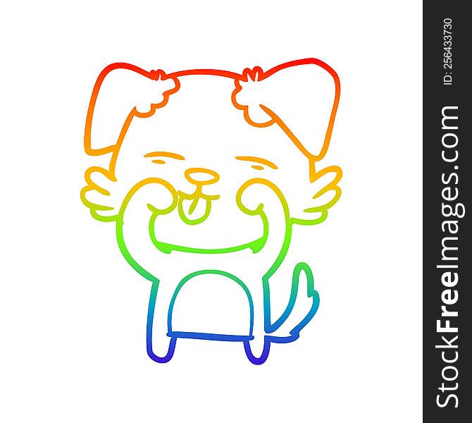 Rainbow Gradient Line Drawing Cartoon Dog Rubbing Eyes