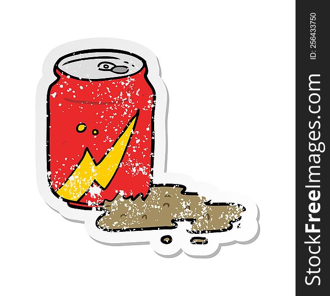 distressed sticker of a cartoon soda can
