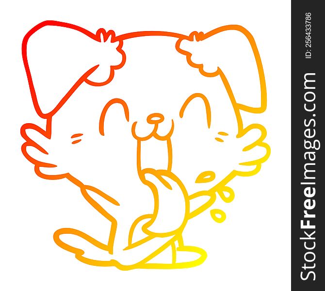 warm gradient line drawing of a cartoon panting dog sitting