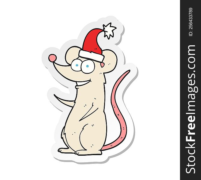 Sticker Of A Cartoon Mouse Wearing Christmas Hat