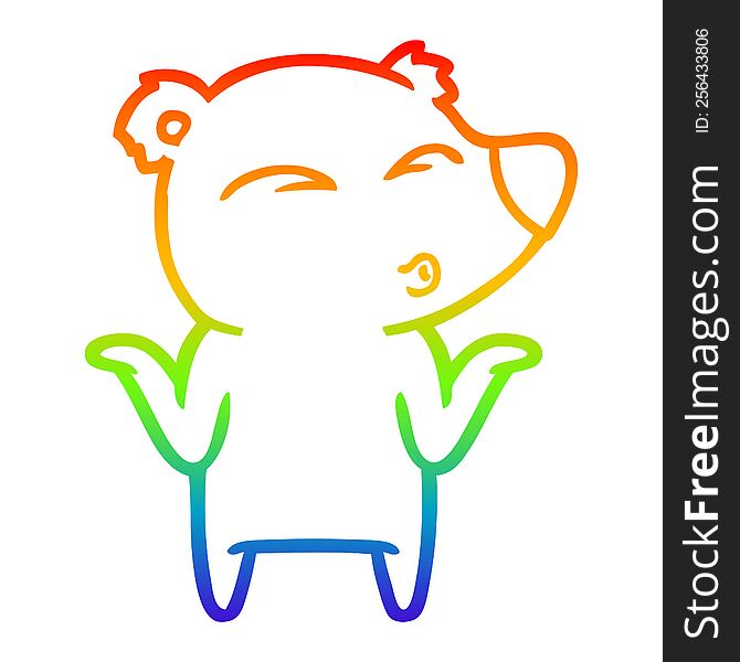 Rainbow Gradient Line Drawing Cartoon Bear Shrugging