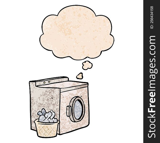 cartoon washing machine with thought bubble in grunge texture style. cartoon washing machine with thought bubble in grunge texture style