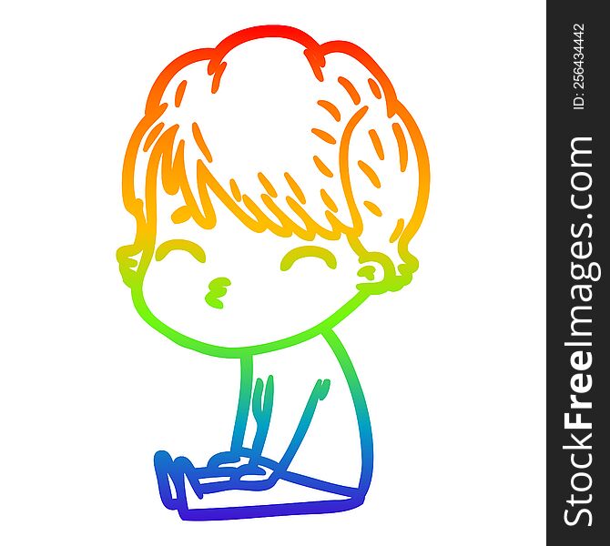 rainbow gradient line drawing of a cartoon woman thinking