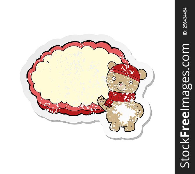 retro distressed sticker of a cartoon bear in hat
