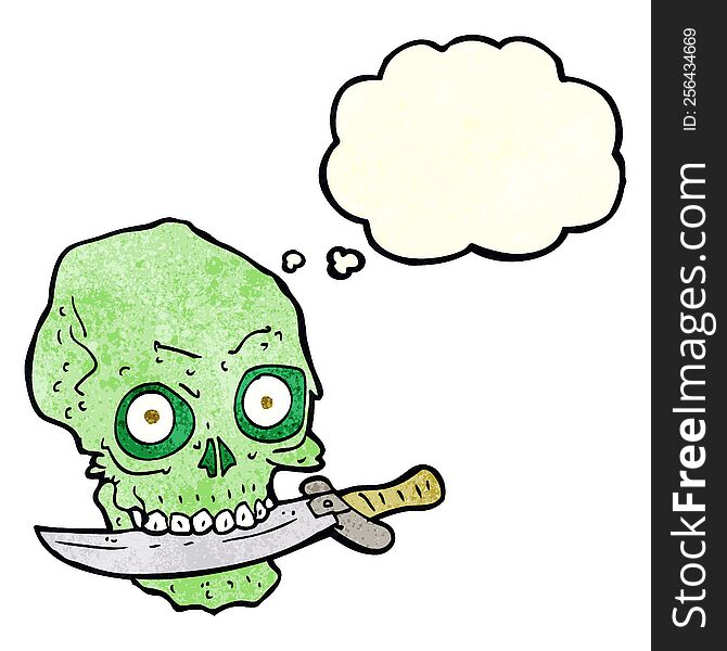 Cartoon Pirate Skull With Knife In Teeth With Thought Bubble
