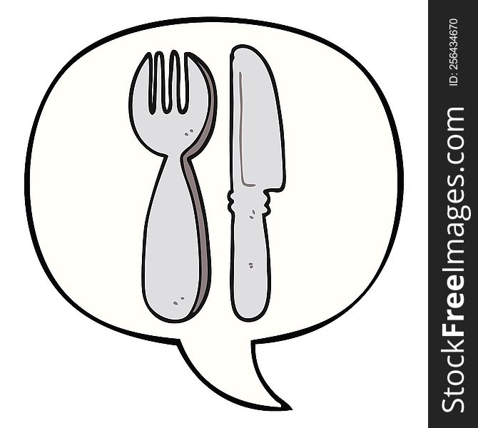 cartoon knife and fork with speech bubble. cartoon knife and fork with speech bubble