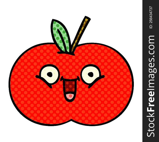 Comic Book Style Cartoon Red Apple