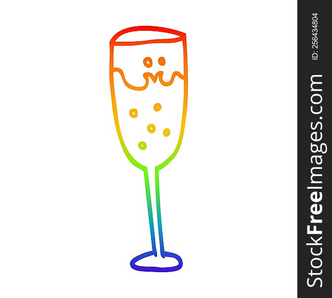 rainbow gradient line drawing of a cartoon champagne glass