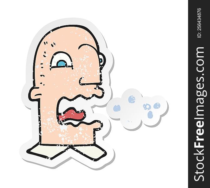 retro distressed sticker of a cartoon burping man