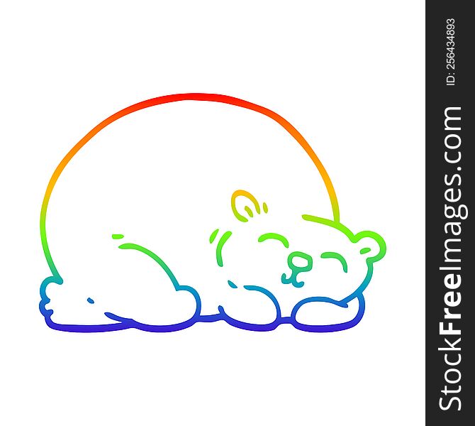 Rainbow Gradient Line Drawing Cartoon Happy Polar Bear Sleeping