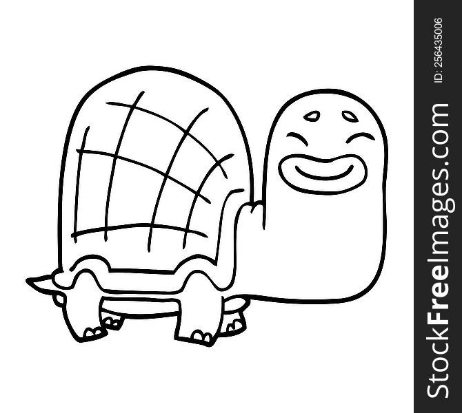 Line Drawing Cartoon Happy Turtle