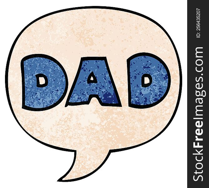 cartoon word dad with speech bubble in retro texture style