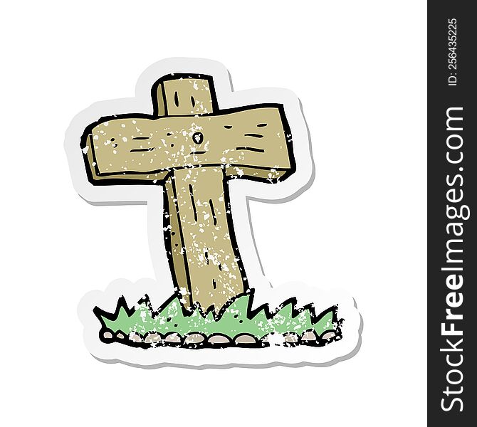 retro distressed sticker of a cartoon wooden cross grave