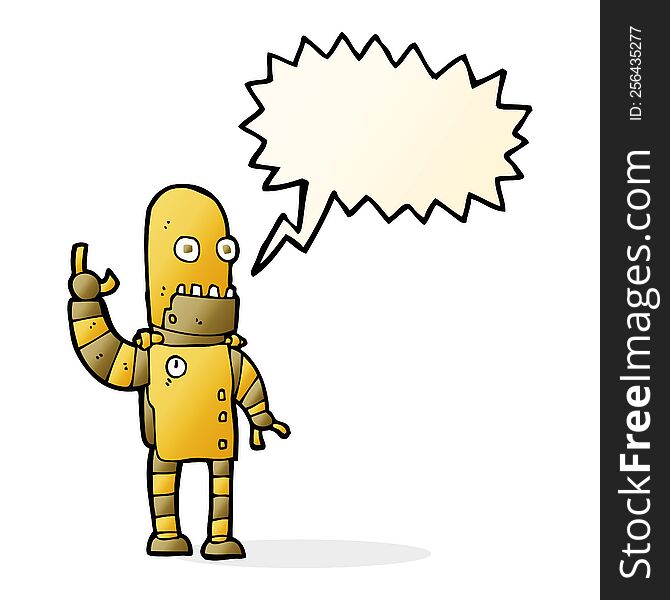 cartoon waving gold robot with speech bubble