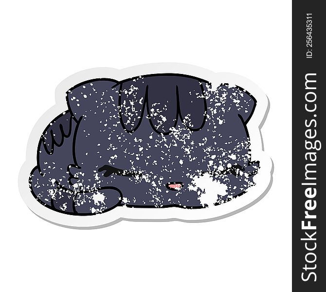 Distressed Sticker Cartoon Kawaii Cute Sleeping Kitten