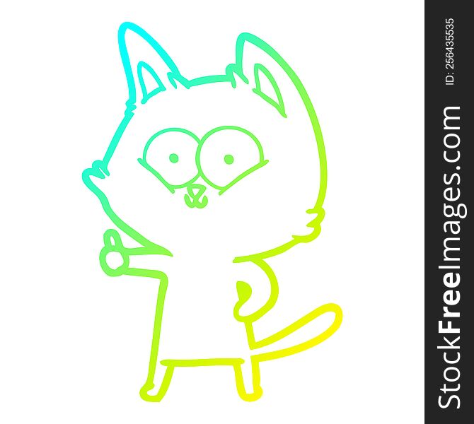 Cold Gradient Line Drawing Cartoon Cat Giving Thumbs Up