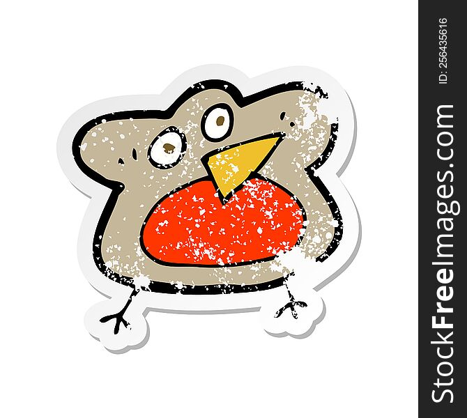 Retro Distressed Sticker Of A Funny Cartoon Robin